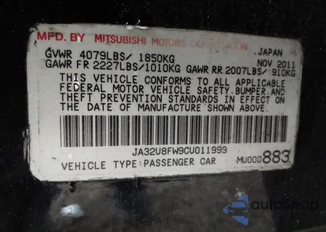 2012 Mitsubishi Lancer Gt from USA, damaged, VIN JA32U8FW9CU011999